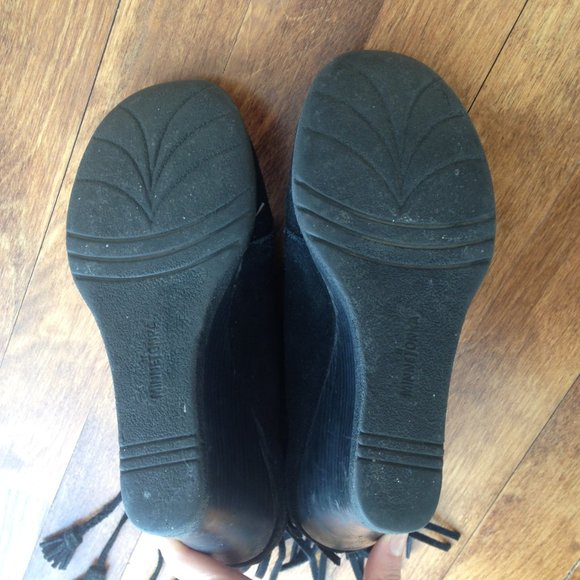 Minnetonka - Black Lace-Up Fringe Wedge Booties - Picture 6 of 8